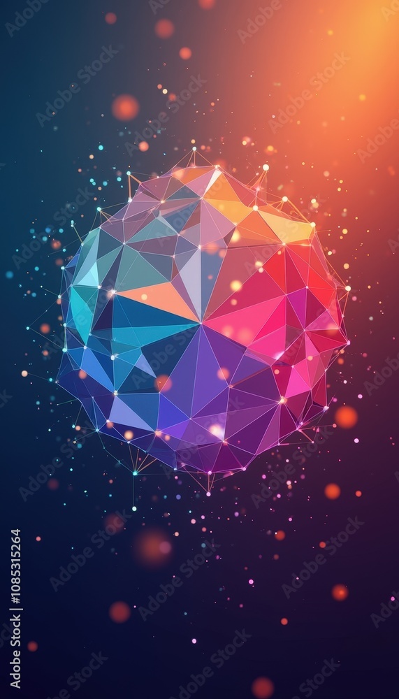 Abstract polygonal design with interconnected geometric shapes and bright accents. Abstract polygonal design with interconnected geometric shapes and bright accents.