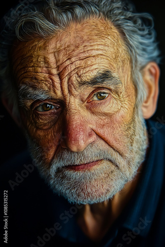 An extremely detailed and photorealistic macro portrait of an elderly man.