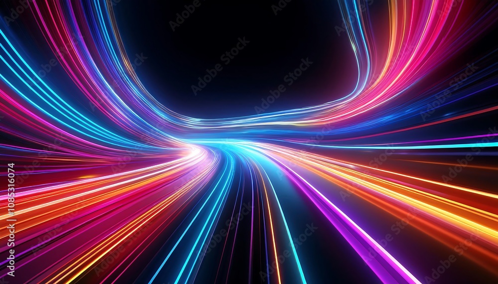 Glowing neon lines create curved speed trails, a vibrant abstract effect perfect for partie_1(338) Glowing neon lines create curved speed trails, a vibrant abstract effect perfect for partie_1(338)