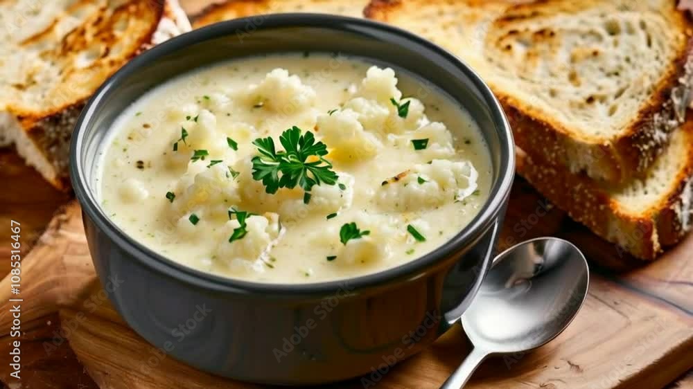 Cauliflower soup is a creamy, comforting soup made from pureed cauliflower, often enhanced with ingredients like garlic, onions, and herbs. It's a delicious, healthy, and hearty vegetarian dish. Cauliflower soup is a creamy, comforting soup made from pureed cauliflower, often enhanced with ingredients like garlic, onions, and herbs. It's a delicious, healthy, and hearty vegetarian dish.