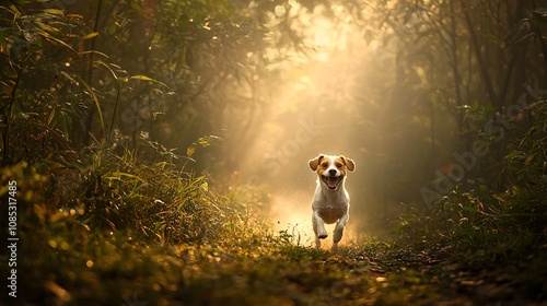 Energetic Jack Russell Running Through Morning Mist