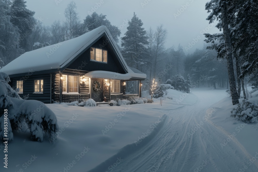 Amidst a winter wonderland, a charming cabin adorned with festive lights and snow-draped boughs promises warmth and coziness within a tranquil forest. Amidst a winter wonderland, a charming cabin adorned with festive lights and snow-draped boughs promises warmth and coziness within a tranquil forest.