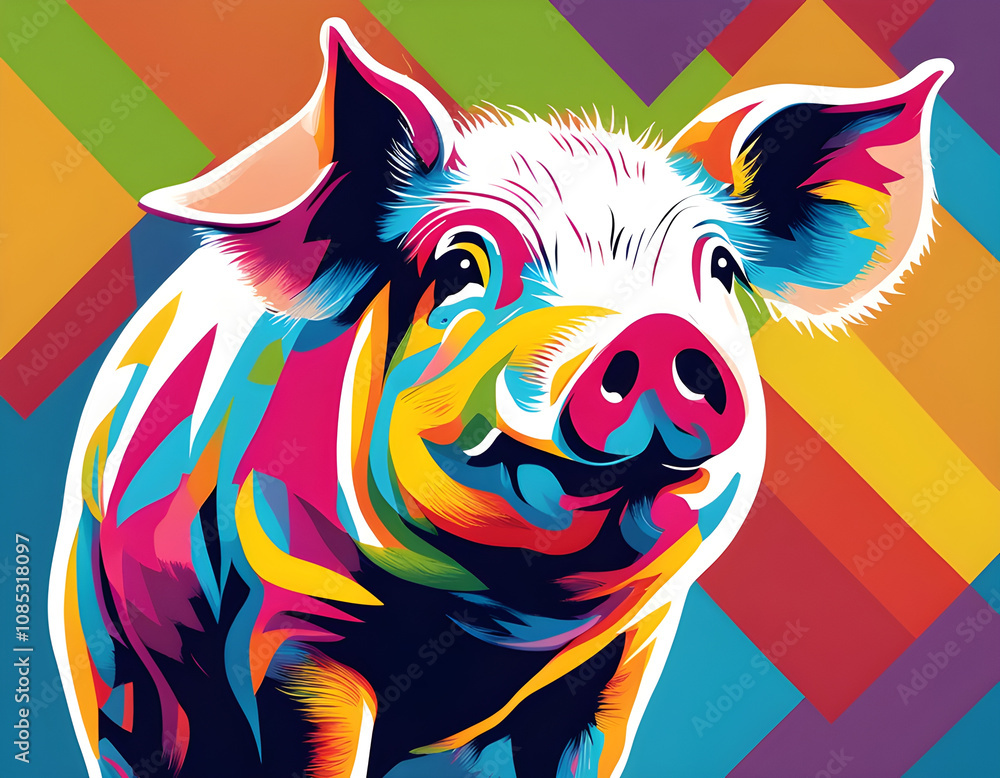 colorful pig with cool isolated pop art style background colorful pig with cool isolated pop art style background