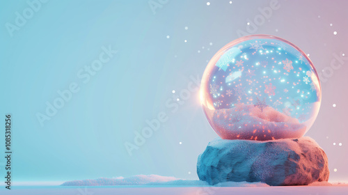 Wallpaper Mural Enchanted Cartoon Empty Winter Snow Globe with Glowing pink blue Aura Torontodigital.ca
