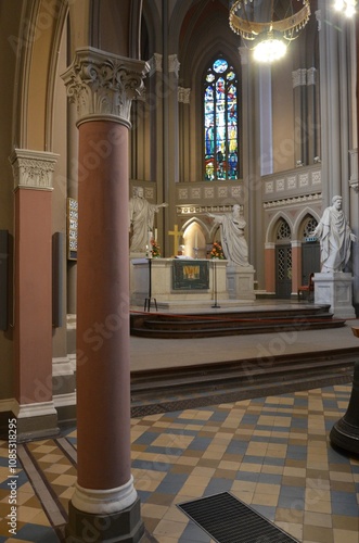 inside the famous Markt Kirche in Wiesbaden, a brick building in neo-Gothic style