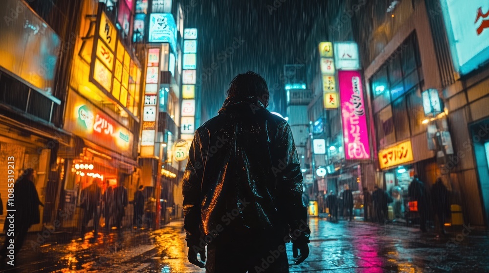 Fototapeta premium Neon Cityscape in the Rain