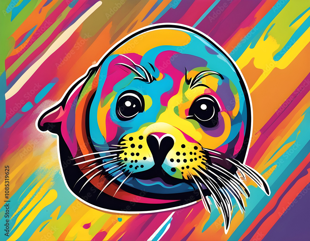 Fototapeta premium colorful seal with cool isolated pop art style background