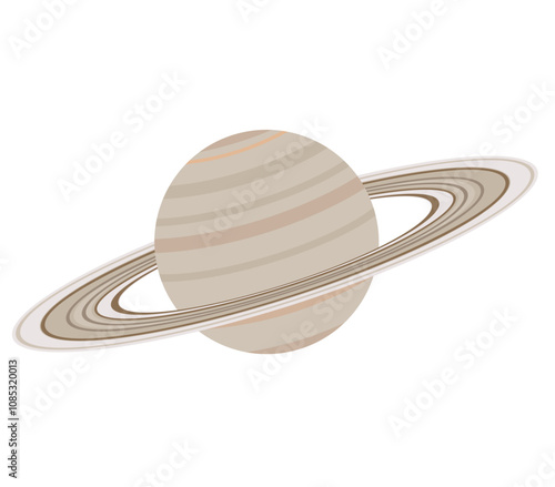 Saturn planet vector illustration. Saturn planet in cartoon color style. Solar system space object isolated on white background.  Detailed drawing for posters, decoration, print