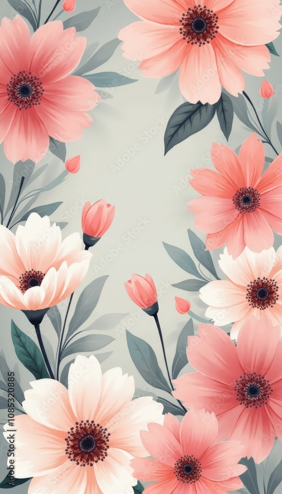 Abstract floral pattern with overlapping flowers in pastel colors. Abstract floral pattern with overlapping flowers in pastel colors.