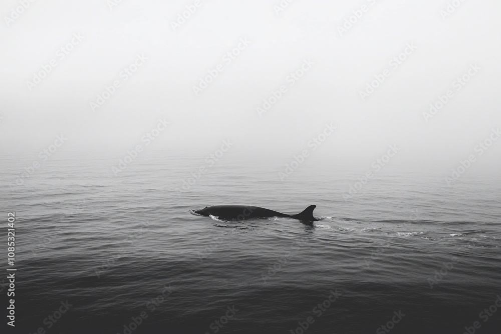 Fototapeta premium Serene Moments: A Dolphin Gliding Through Misty Waters