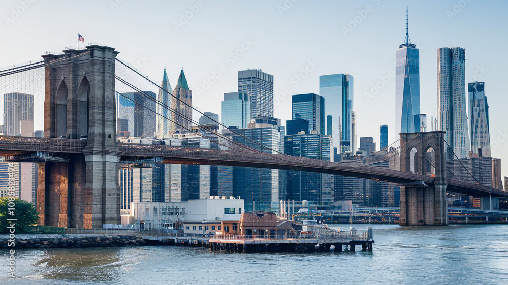 Iconic Brooklyn Bridge NYC Skyline Cityscape Urban Downtown Manhattan Iconic Brooklyn Bridge NYC Skyline Cityscape Urban Downtown Manhattan