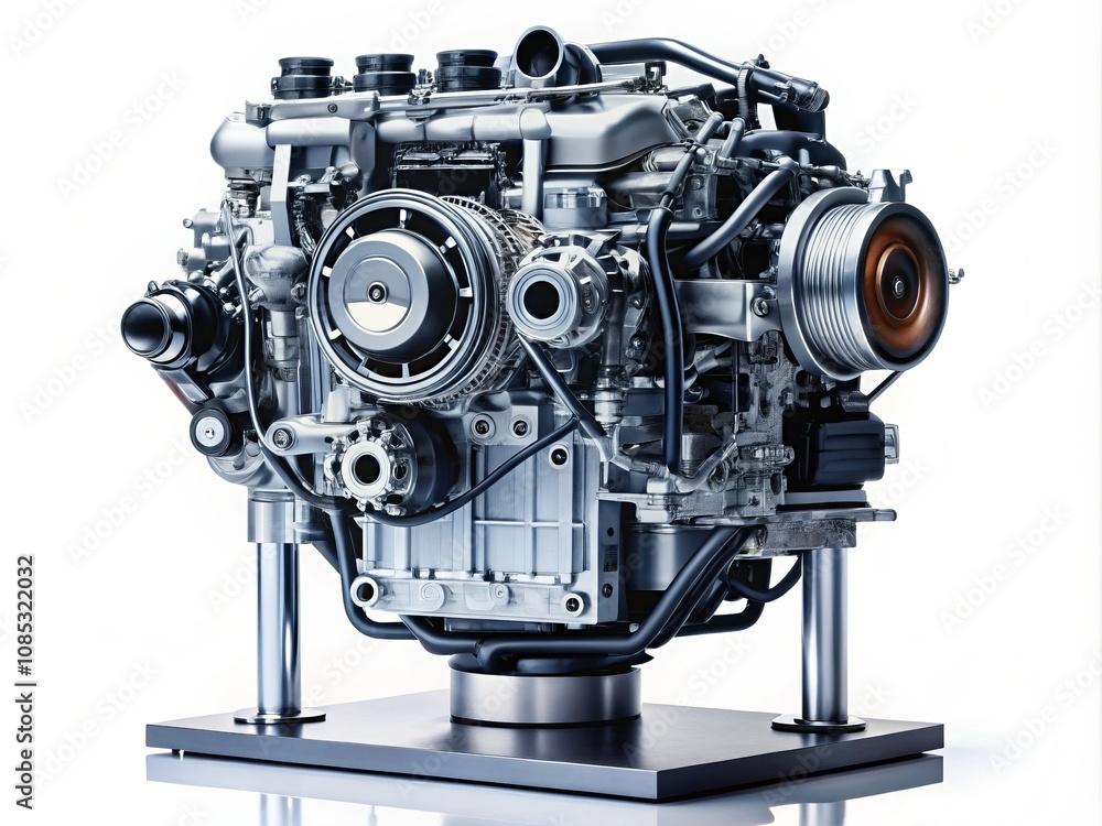Detailed View of a Modern Internal Combustion Engine Structure Isolated on White Background, Showcasing Automotive Parts and Components for Automotive Photography Enthusiasts Detailed View of a Modern Internal Combustion Engine Structure Isolated on White Background, Showcasing Automotive Parts and Components for Automotive Photography Enthusiasts