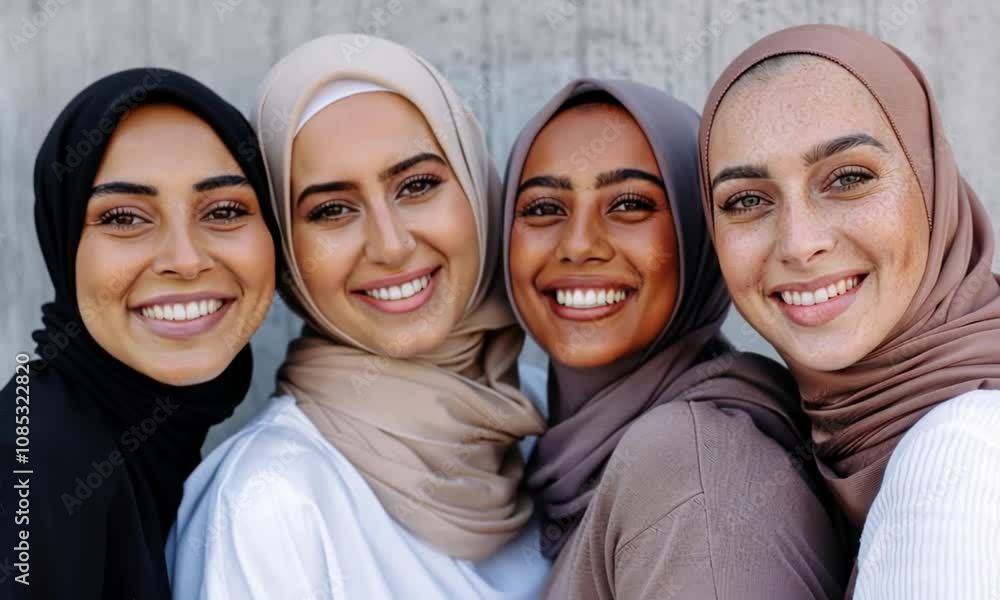 Diverse Group of Smiling Women Wearing Colorful Hijabs Diverse Group of Smiling Women Wearing Colorful Hijabs