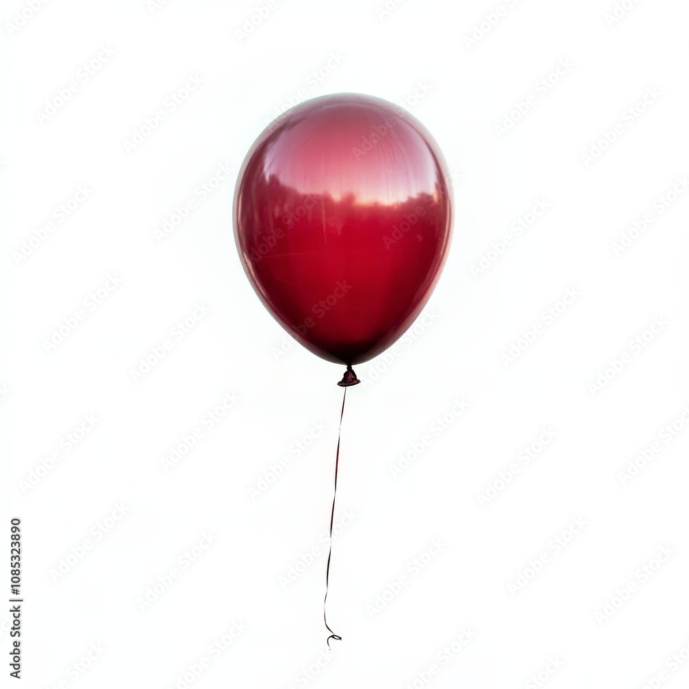 Single Red Balloon: A single maroon balloon floats against a white background, its glossy surface reflecting light and casting a subtle shadow. Single Red Balloon: A single maroon balloon floats against a white background, its glossy surface reflecting light and casting a subtle shadow.