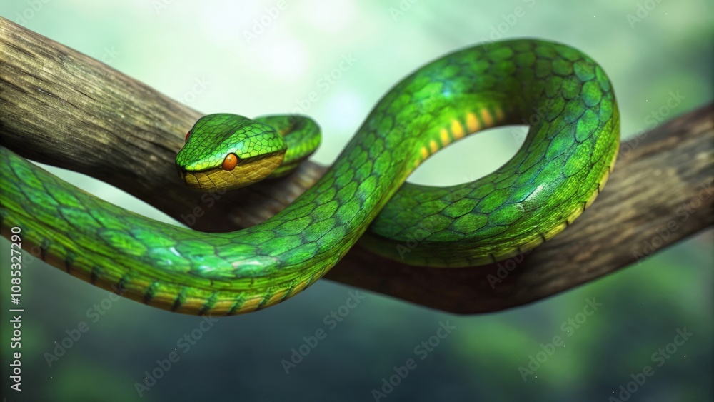 green snake on a tree green snake on a tree