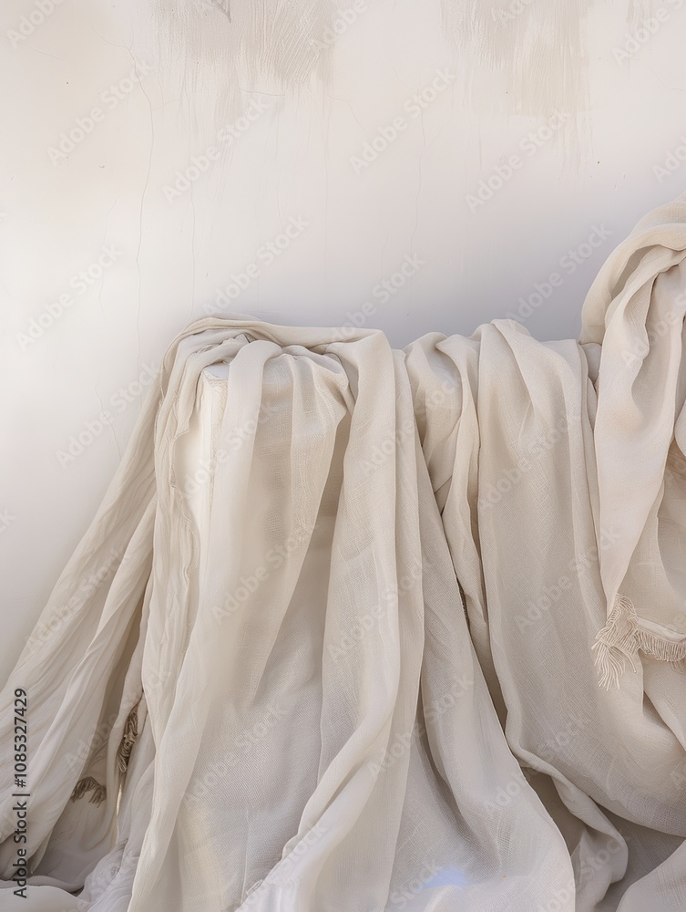 Soft Textiles: Cream-colored flowing fabric draped against a minimalist background, perfect for interior design inspiration. Soft Textiles: Cream-colored flowing fabric draped against a minimalist background, perfect for interior design inspiration.