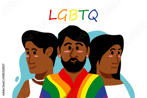 Pride Month celebration festival, Group of transgender adults cartoon with LGBT flag, Vector illustration.