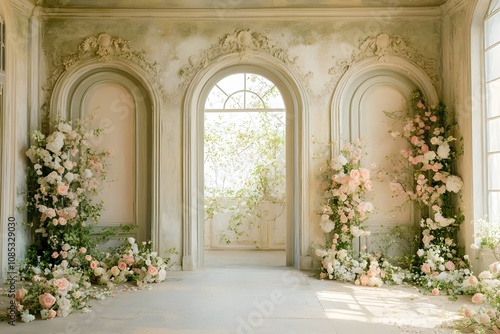 window with flowers in a church generative AI