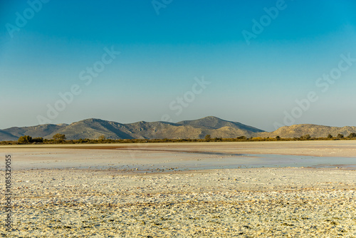 Ein kleiner Strandspaziergang rund um den wunderschönen Salzsee bei Marmari in der Süd Ägäis mit Blick auf ein paar Flamingos - Griechenland  photo