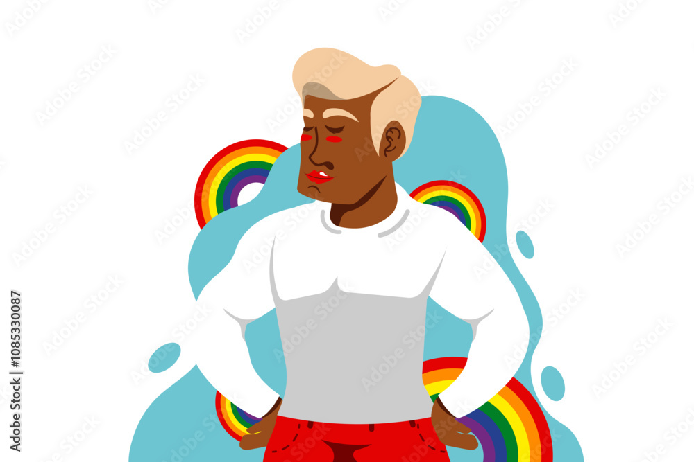 Pride Month celebration festival, Man adult gay with LGBT rainbow, Vector illustration. Pride Month celebration festival, Man adult gay with LGBT rainbow, Vector illustration.