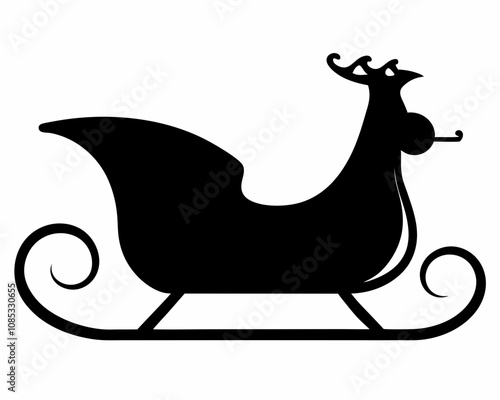 Christmas Sleigh vector silhouette black on white background