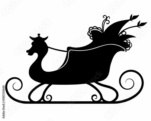 Christmas Sleigh vector silhouette black on white background