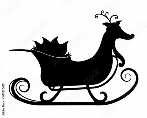 Christmas Sleigh vector silhouette black on white background