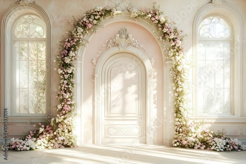 window with flowers in a church generative AI