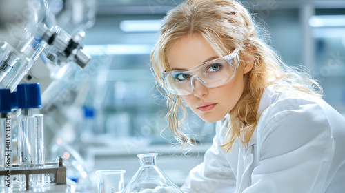 scientist in lab coat examines samples with precision and focus, showcasing dedication to research and discovery