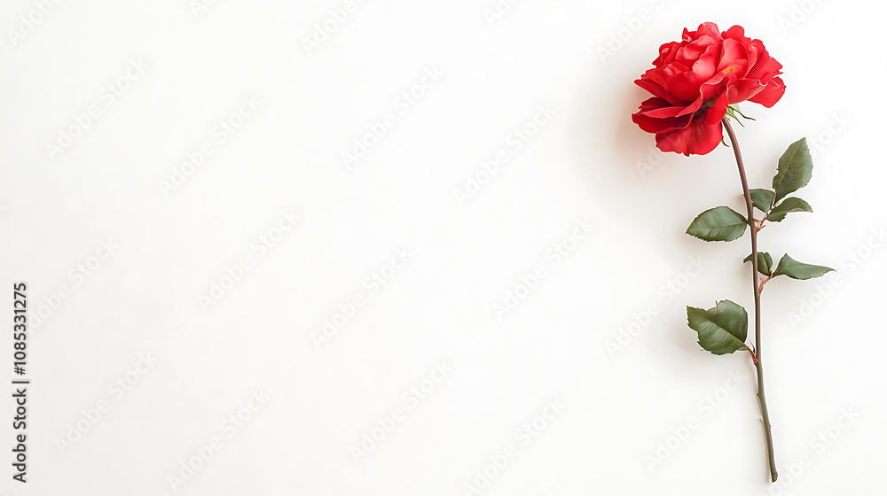 single red rose isolated on white background, symbolizing love and beauty. This elegant flower showcases vibrant petals and lush green leaves, perfect for various occasions single red rose isolated on white background, symbolizing love and beauty. This elegant flower showcases vibrant petals and lush green leaves, perfect for various occasions