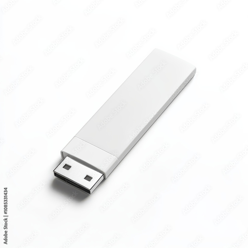 Blank White USB Flash Drive: A pristine white USB flash drive, ready to be filled with data, lies on a sleek surface. The simple design and clean lines evoke a sense of modernity and efficiency. Blank White USB Flash Drive: A pristine white USB flash drive, ready to be filled with data, lies on a sleek surface. The simple design and clean lines evoke a sense of modernity and efficiency.