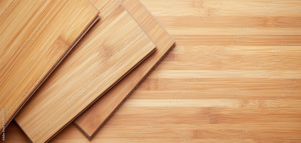 Close up of bamboo flooring panels showcasing natural texture and color. Ideal for eco friendly design projects and home interiors. Green Building Materials concept Close up of bamboo flooring panels showcasing natural texture and color. Ideal for eco friendly design projects and home interiors. Green Building Materials concept