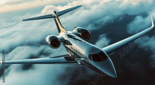 Private jet scene flying comfortably, Slow motion camera with different angles