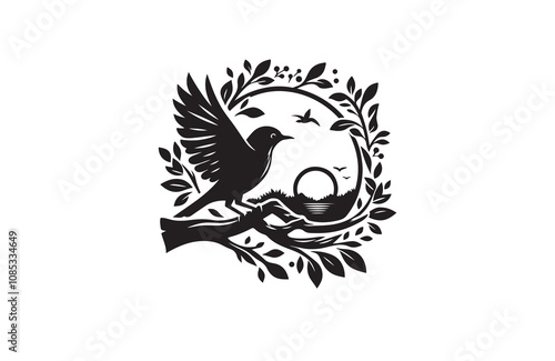 bird watching silhouette vector illustration outline logo