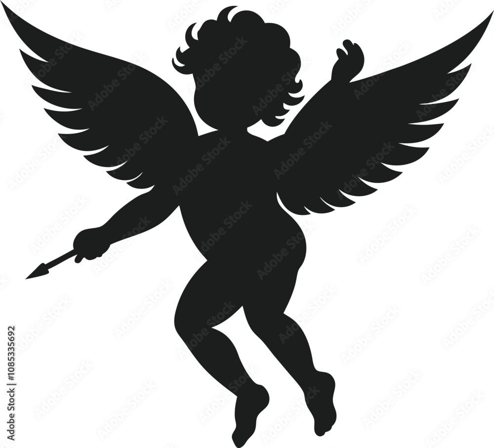 Fototapeta premium Cupid Silhouette with Wings and Arrow Vector Illustration for Valentine's Day
