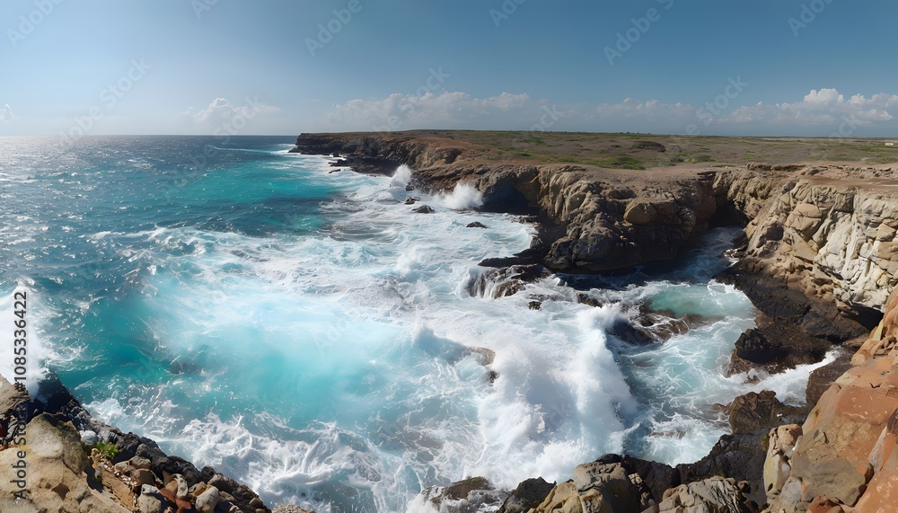 Obraz premium Isolated Rocky Coast with Dramatic Cliffs