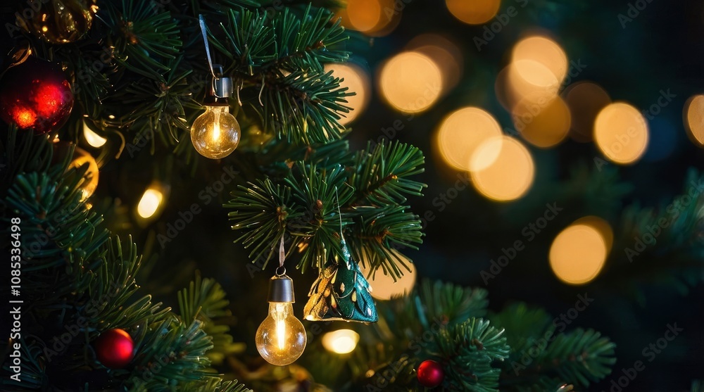 Lights shine on a Christmas tree - generative ai Lights shine on a Christmas tree - generative ai