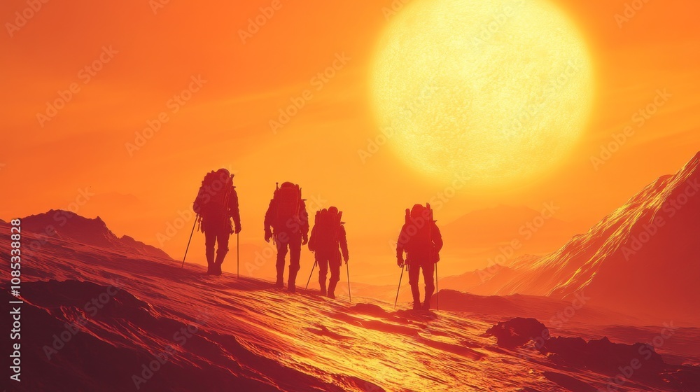 Silhouettes of Hikers Against a Dramatic Sunset Silhouettes of Hikers Against a Dramatic Sunset