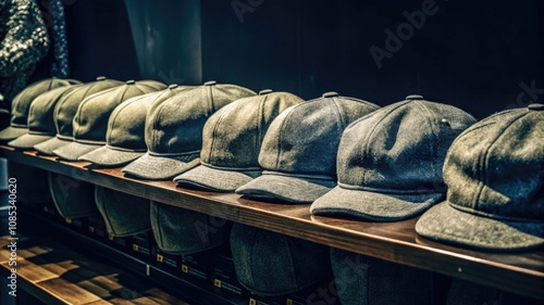 Stylish Gray Caps Displayed in a Row