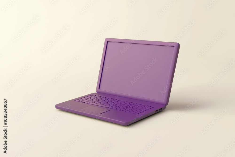 Vibrant Purple Laptop Set Against a Neutral Background. Minimalistic Techno Backdrop. Minimal Office Surrealism Concept. Open Colored Laptop Computer on a Beige Color. Electronics, Modern Technology Vibrant Purple Laptop Set Against a Neutral Background. Minimalistic Techno Backdrop. Minimal Office Surrealism Concept. Open Colored Laptop Computer on a Beige Color. Electronics, Modern Technology