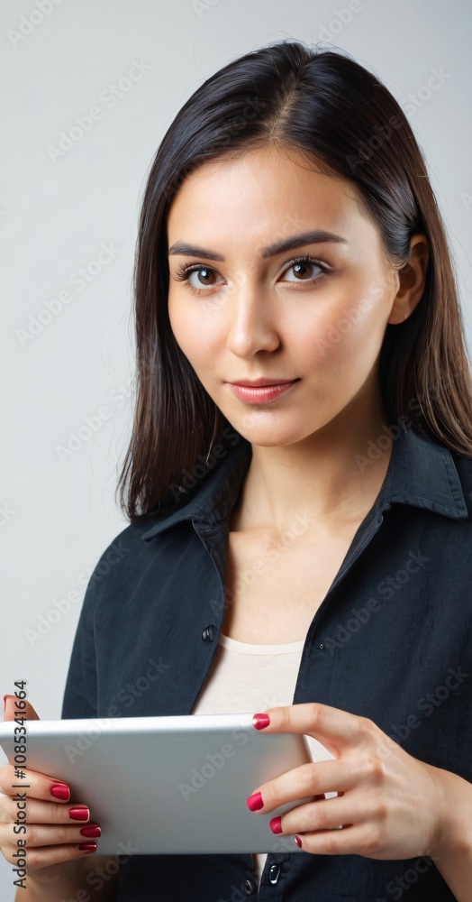 Woman holding a digital tablet isolated on white background. Woman holding a digital tablet isolated on white background.