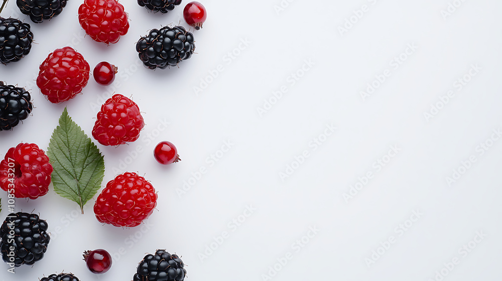 Fresh blackberries and raspberries arranged on white background, showcasing their vibrant colors and textures. Perfect for healthy eating and culinary presentations Fresh blackberries and raspberries arranged on white background, showcasing their vibrant colors and textures. Perfect for healthy eating and culinary presentations