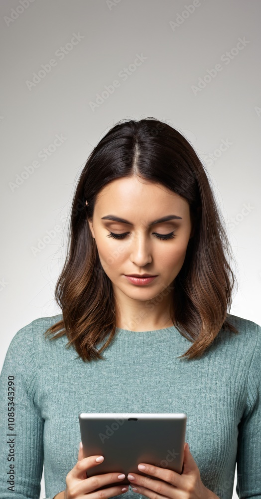 Woman holding a digital tablet isolated on white background. Woman holding a digital tablet isolated on white background.