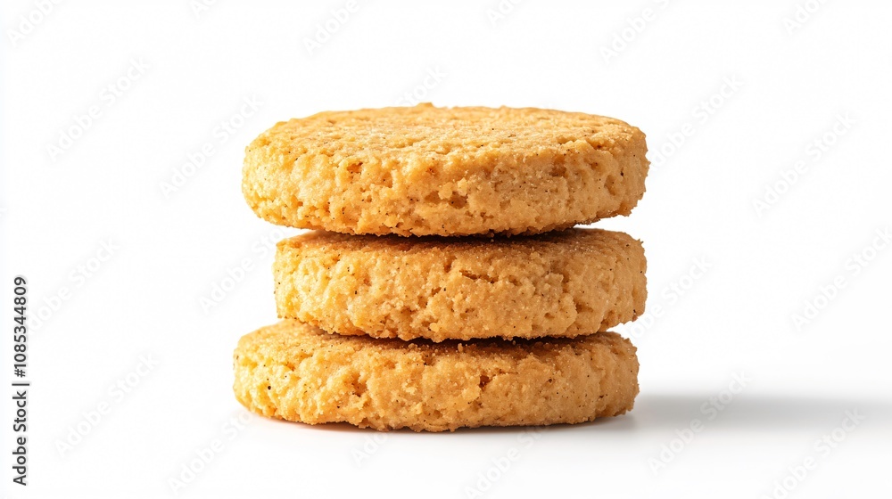Stack of Three Golden-Brown Cookies on White: A Sweet Treat Stack of Three Golden-Brown Cookies on White: A Sweet Treat