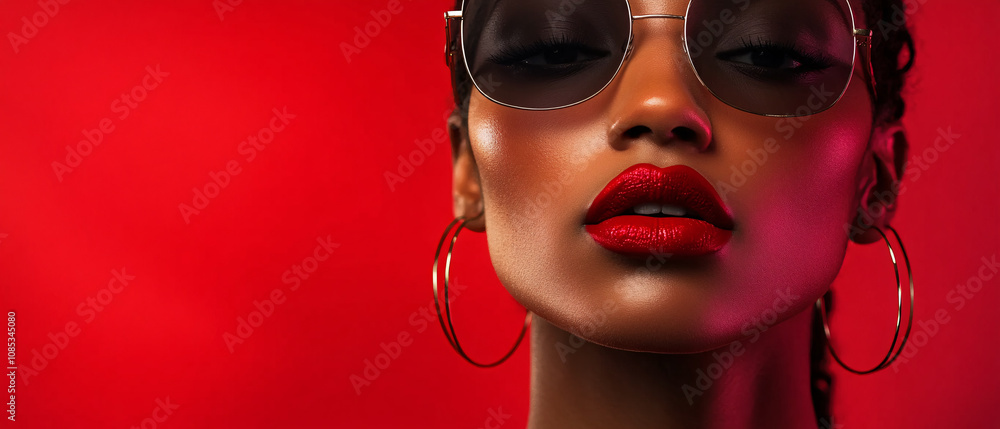 Closeup Portrait of a Stylish Woman with Red Lipstick and Sunglasses Closeup Portrait of a Stylish Woman with Red Lipstick and Sunglasses