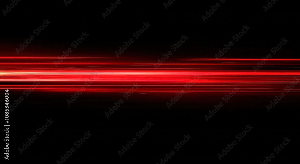 Red glowing light lines on a black background. Abstract motion-blurred speed lights effect with horizontal streaks Red glowing light lines on a black background. Abstract motion-blurred speed lights effect with horizontal streaks