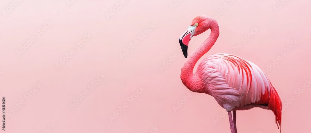 Naklejka premium Pink Flamingo Against a Pastel Pink Background