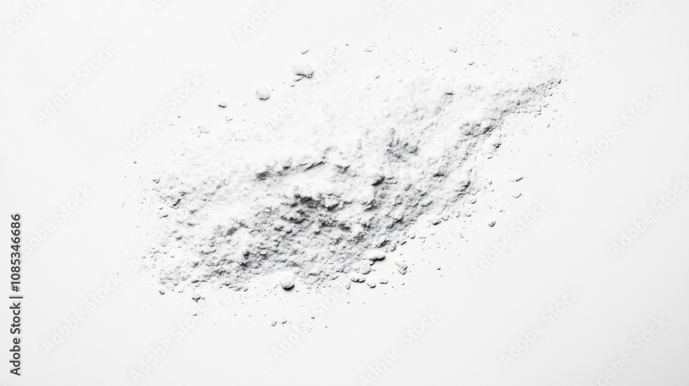A pile of white powder on a white background. Perfect for baking, cooking, and other culinary projects. This versatile ingredient is ideal for adding a touch of sweetness to your recipes. A pile of white powder on a white background. Perfect for baking, cooking, and other culinary projects. This versatile ingredient is ideal for adding a touch of sweetness to your recipes.