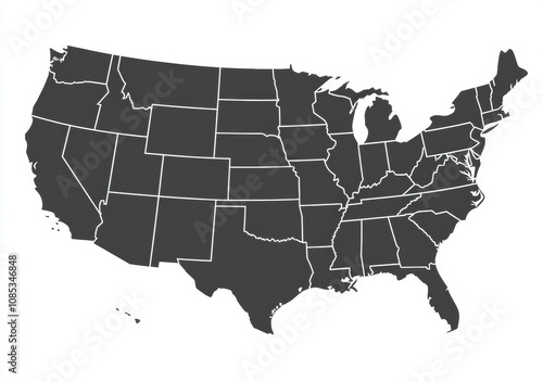 Outline Map of the United States Displaying All Fifty States in a Clean, Minimalist Style Suitable for Various Creative Projects and Educational Purposes