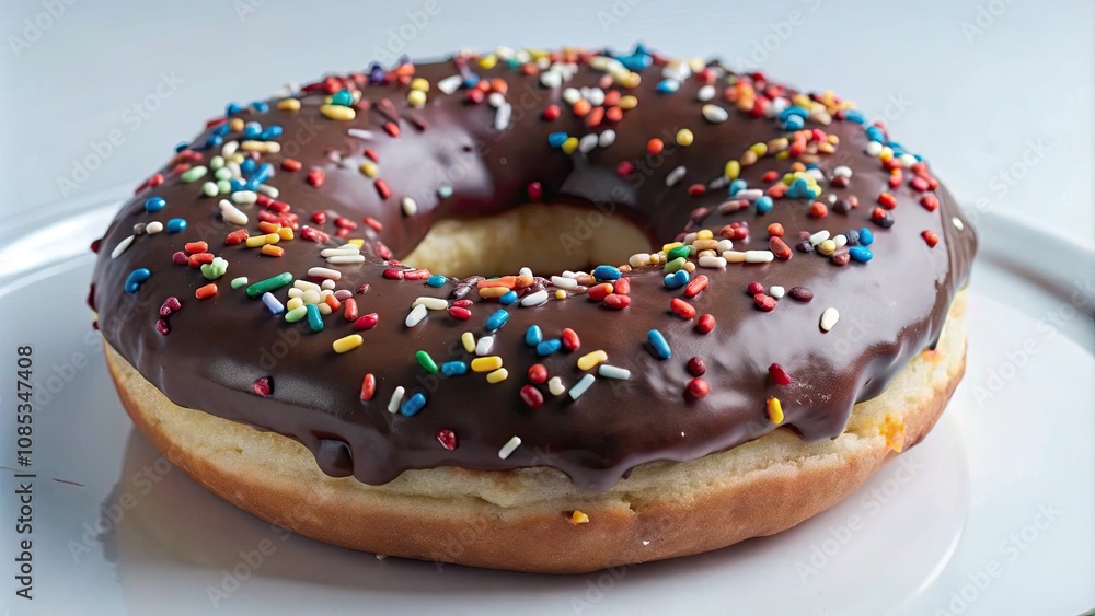 Chocolate Frosted Donut with Sprinkles on White Background Chocolate Frosted Donut with Sprinkles on White Background